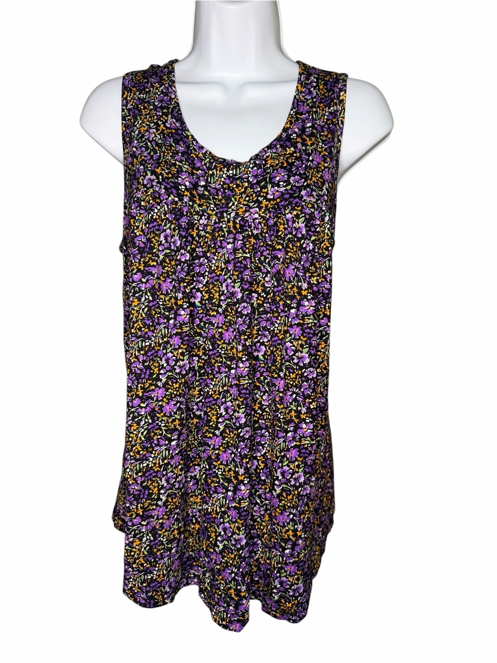 Muse Show Purple Floral Sleeveless Tunic Top XL Flowy Stretch NWT